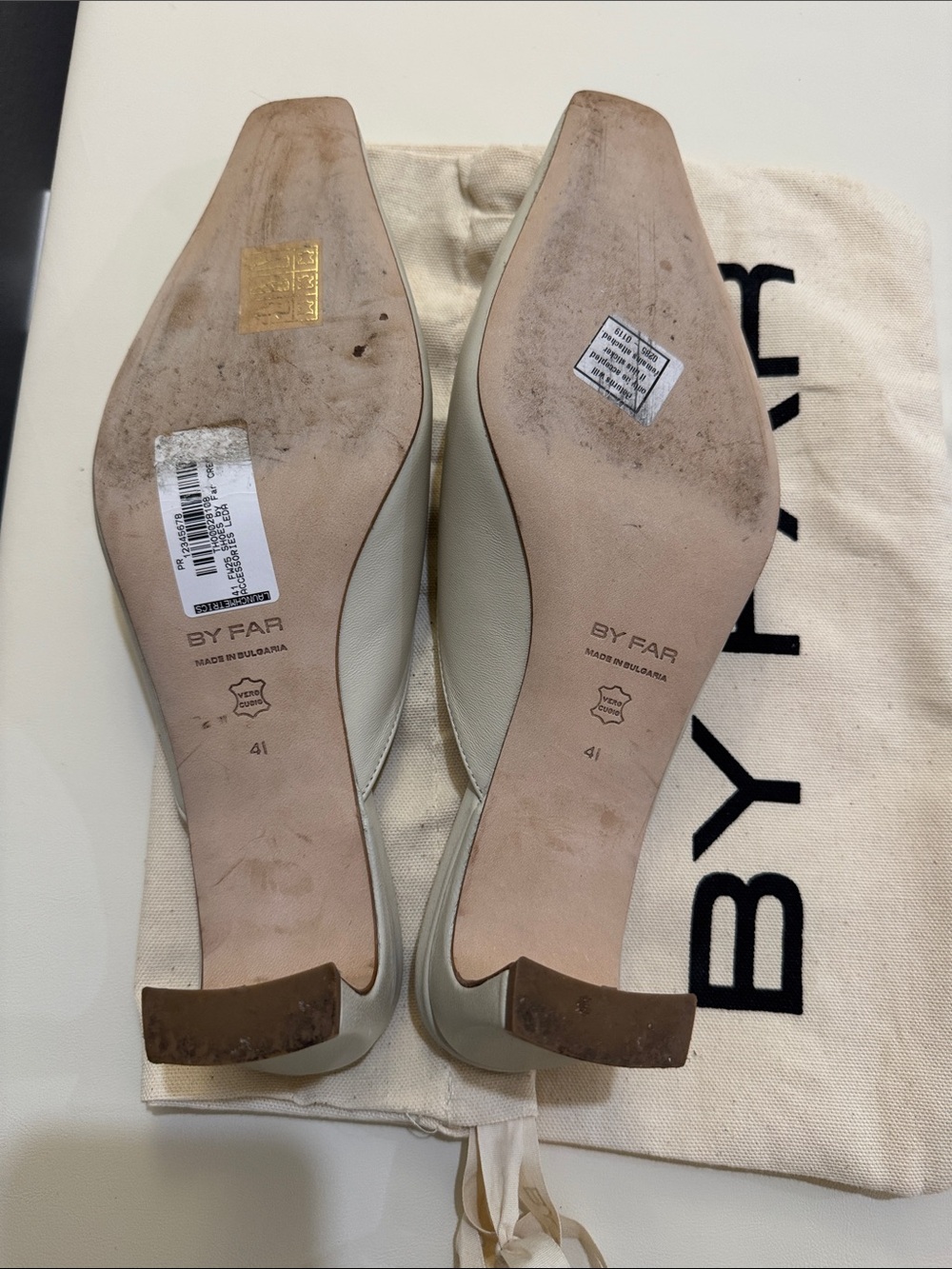 BY FAR Ivory Pointed-Toe Leather Kitten Heel Mules - Picture 2 of 5
